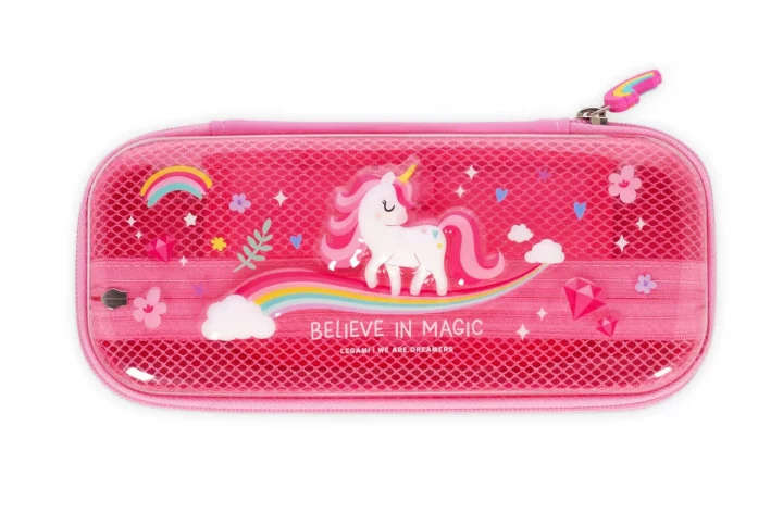 Legami Federmäppchen „Wonderwow – Unicorn“: PET-Hardcase, 23×11×5 cm, 105 g, zwei Fächer mit Netzfach & Stiftehaltern, Reißverschluss, Einhorn-Design.