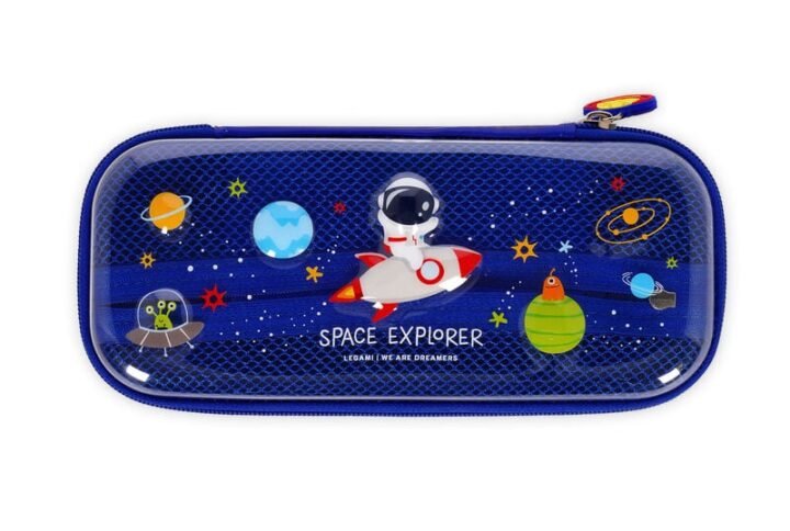 Hardcase Federmäppchen mit Space-Motiv von Legami – geöffnetes Etui mit Mesh-Innenfach