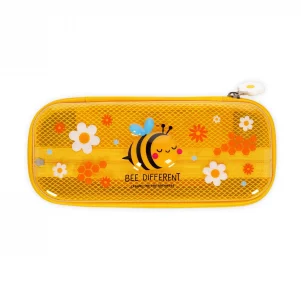 Legami Federmäppchen „Wonderwow – Bee“: PET-Hardcase, 23×11×5 cm, 105 g, zwei Fächer mit Netzfach & Stiftehaltern, Reißverschluss, Bienen-Design.