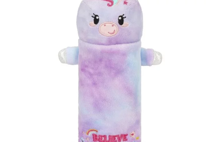 Legami Federmäppchen „Super Soft! – Unicorn“ aus weichem Polyester-Plüsch, steht selbstständig, weiß mit pastellfarbener Mähne, Reißverschluss oben.