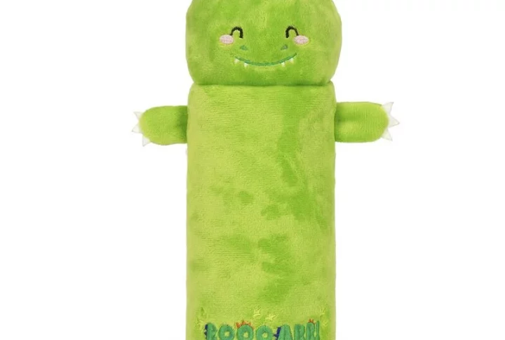 Legami Federmäppchen „Super Soft! – Dino“ aus weichem Polyester-Plüsch, grün, steht selbstständig, Reißverschluss oben, CE-zertifiziert.