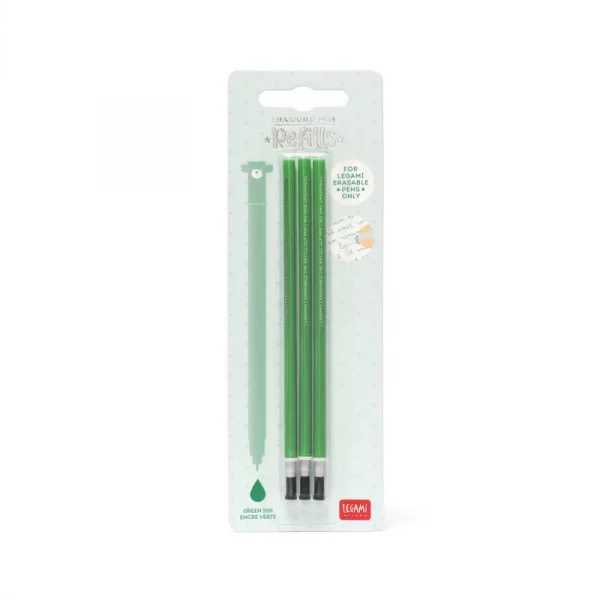 Legami Ersatzminen Grün – 3er-Set für löschbare Gelstifte (0,7 mm, radierbar)