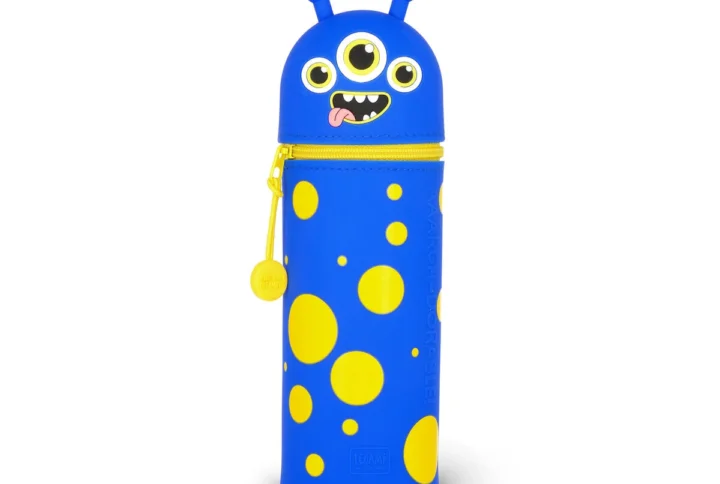 „Legami 2-in-1 Silikon-Federmäppchen Kawaii Monster – blau mit gelben Punkten“